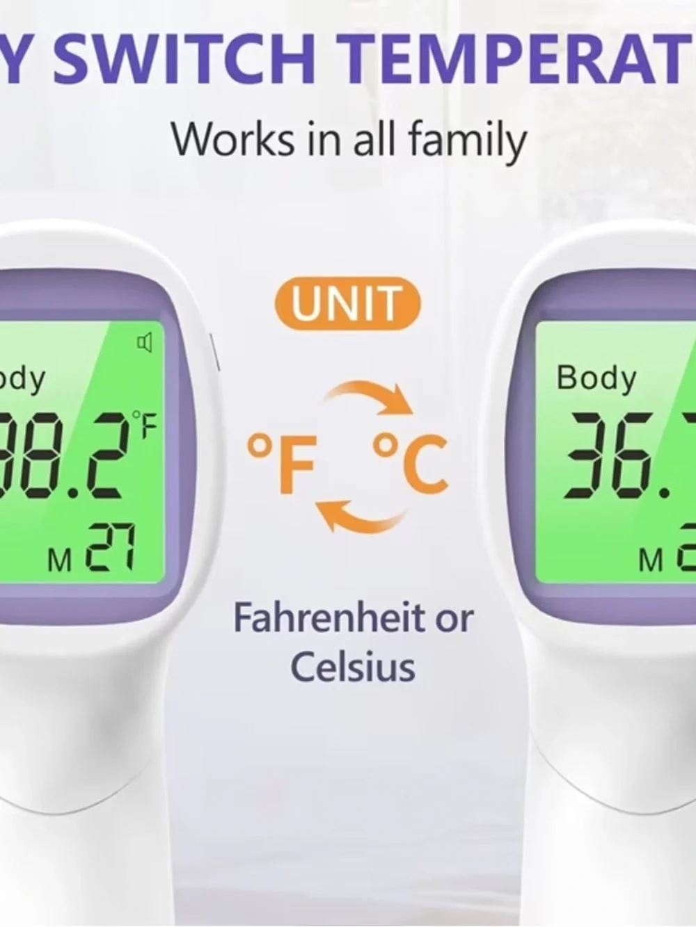 Non-Contact Forehead Thermometer Feature Graphic - Purple & White